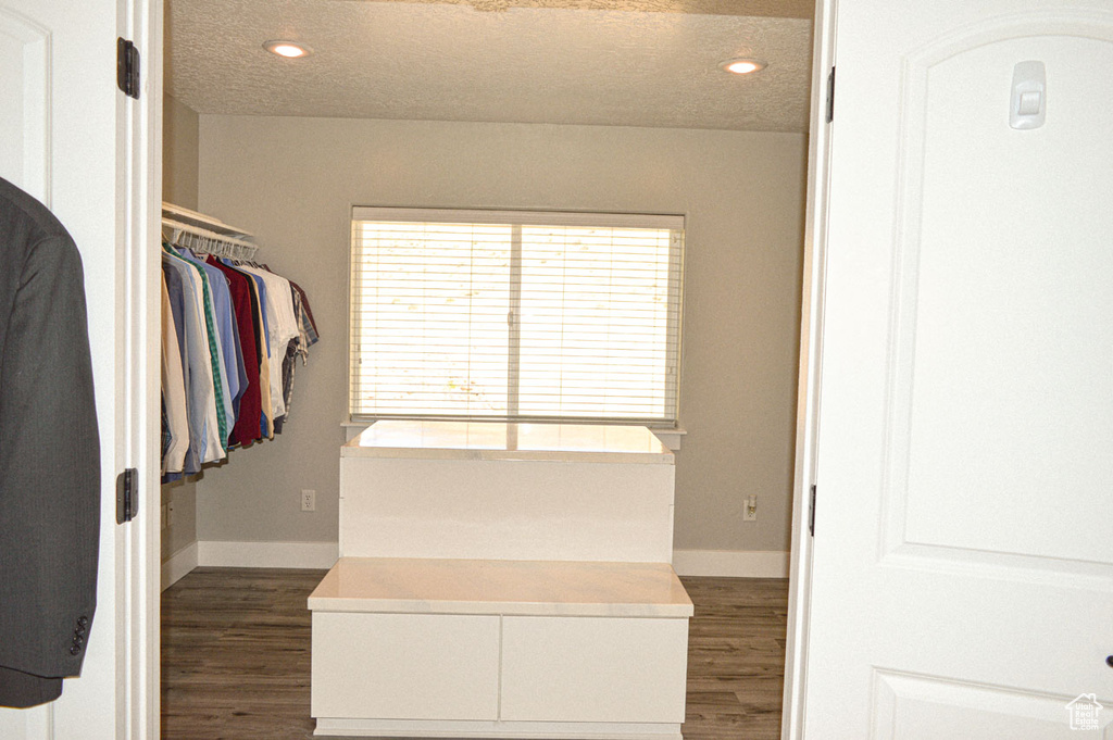 Spacious closet featuring dark wood-style floors