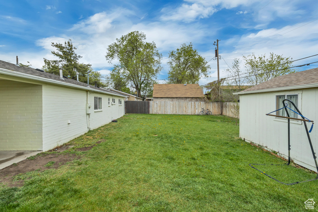 View of yard with a fenced backyard