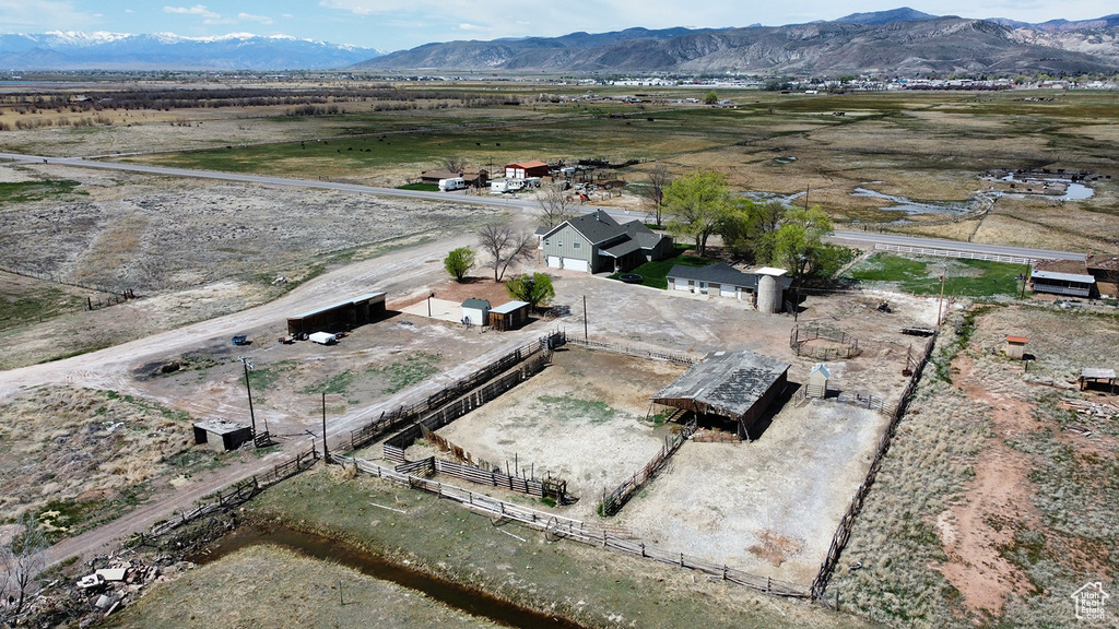 Drone / aerial view featuring a mountain view and a rural view