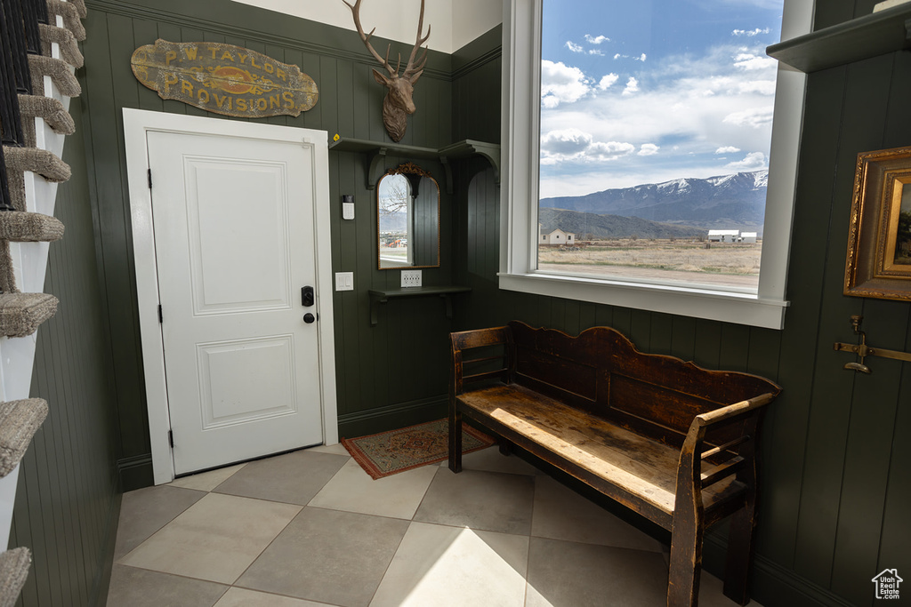 Entryway with a wealth of natural light and a mountain view