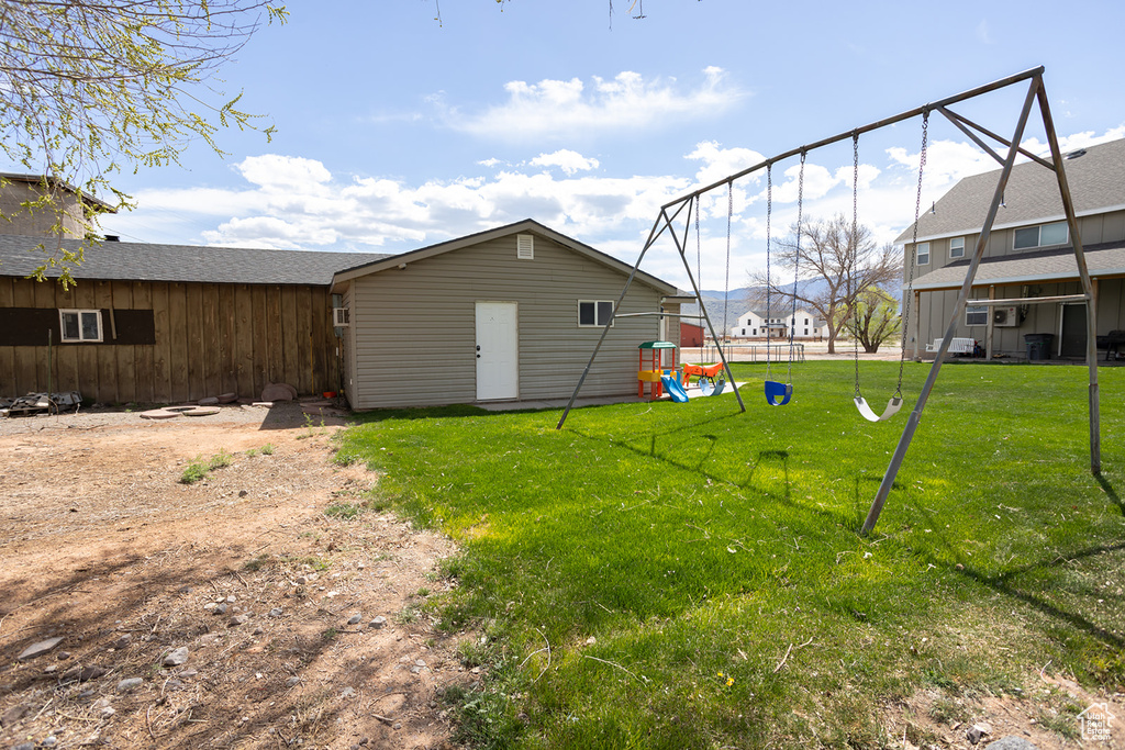 Exterior space with a playground
