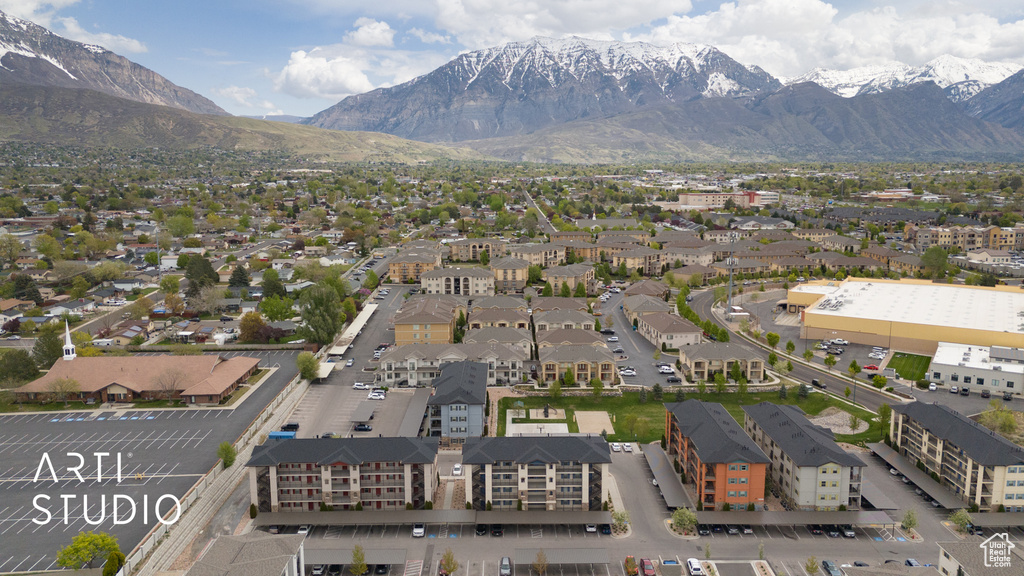 Aerial view featuring a mountain view