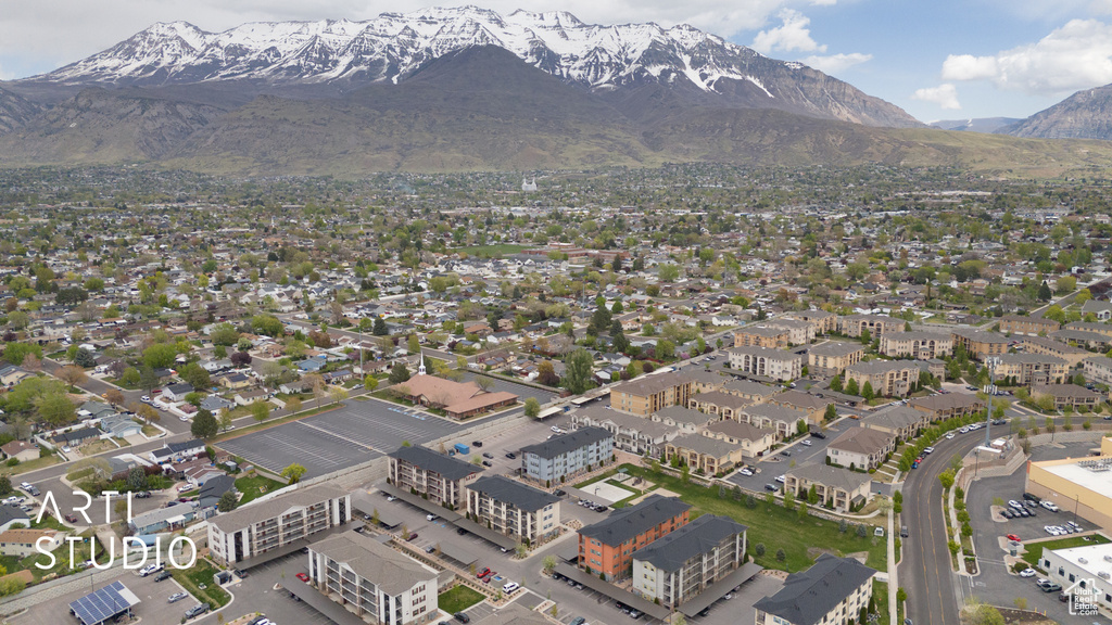 Aerial view featuring a mountain view