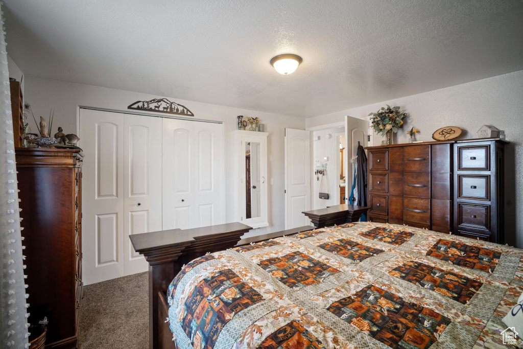 Bedroom featuring carpet floors and a closet