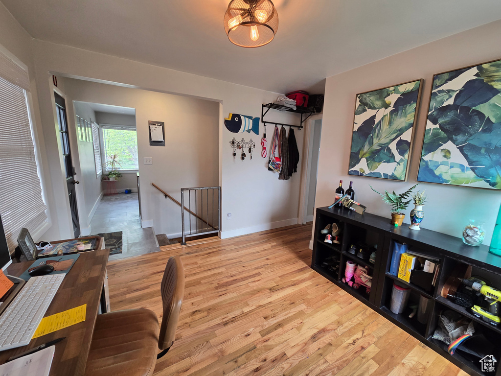 Interior space featuring wood finished floors and baseboards