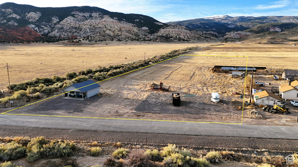 Aerial view with a rural view and a mountain view