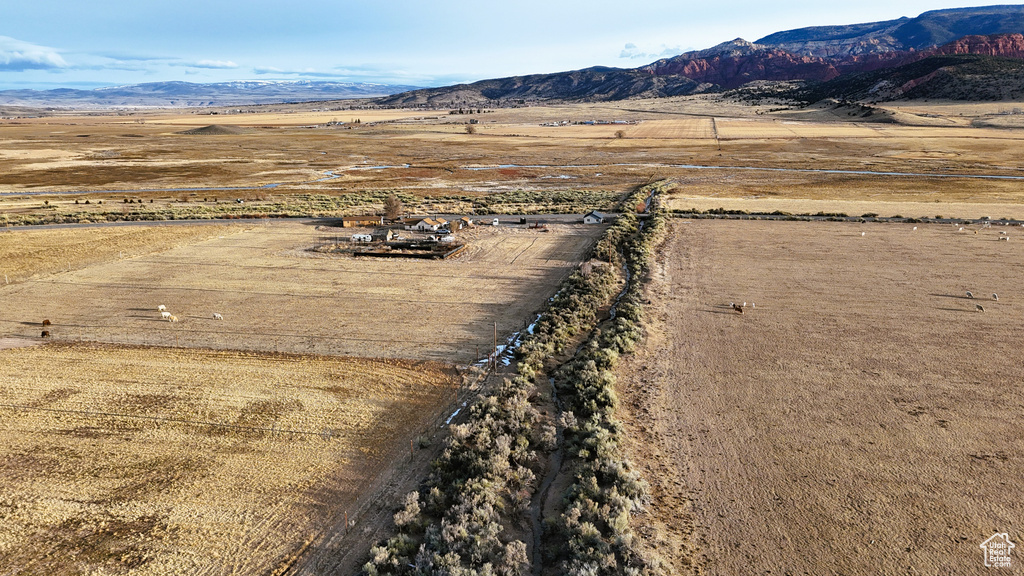 Aerial view featuring a mountain view and a rural view