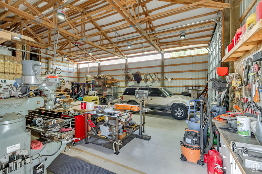 Garage with a workshop area