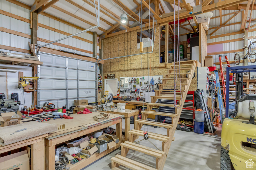 Garage with a workshop area