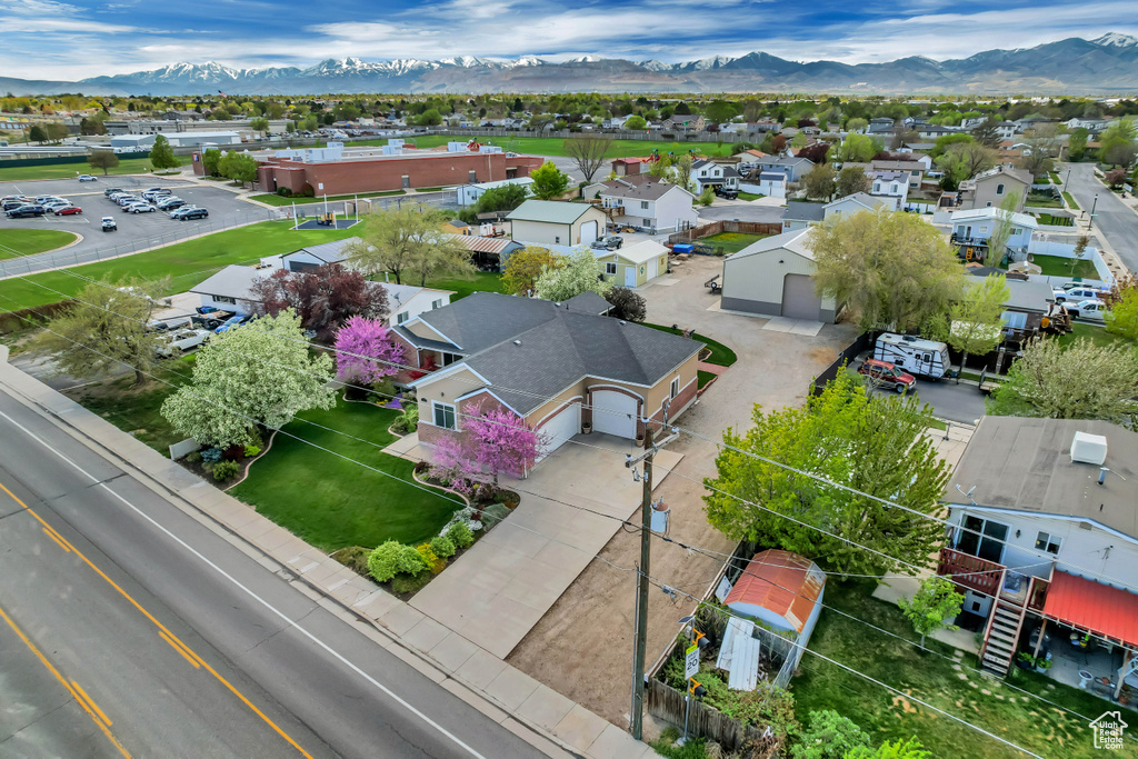 Bird's eye view with a mountain view and a residential view
