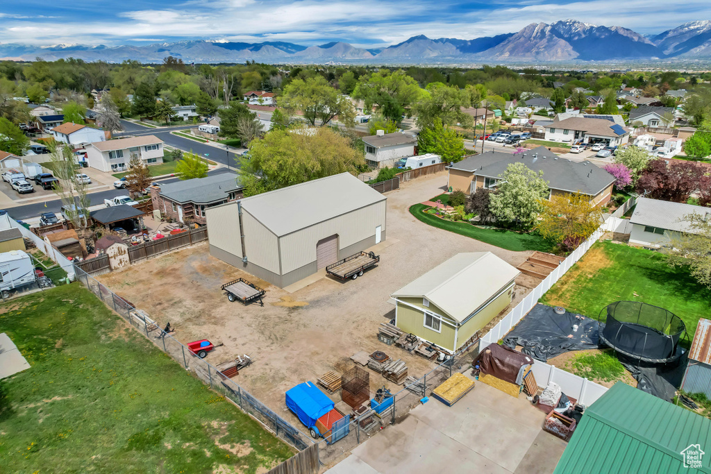 Aerial view featuring a mountain view and a residential view