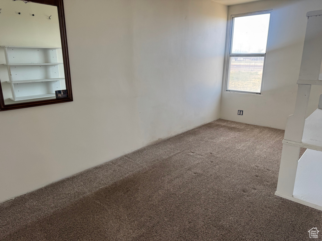 Spare room featuring a wealth of natural light and carpet flooring