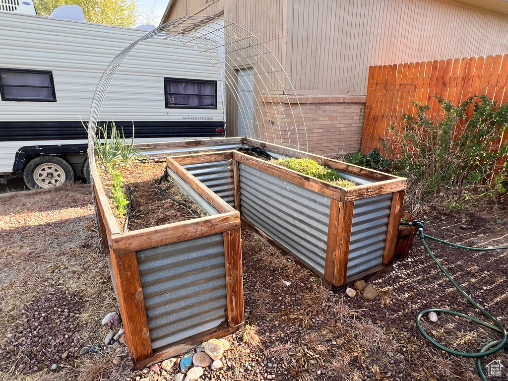 Exterior details with a garden