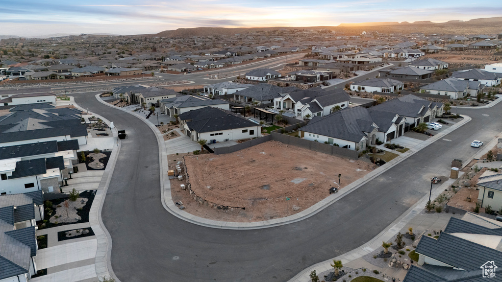 Aerial view at dusk with a mountain view and a residential view
