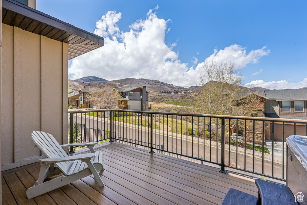 Deck featuring a mountain view