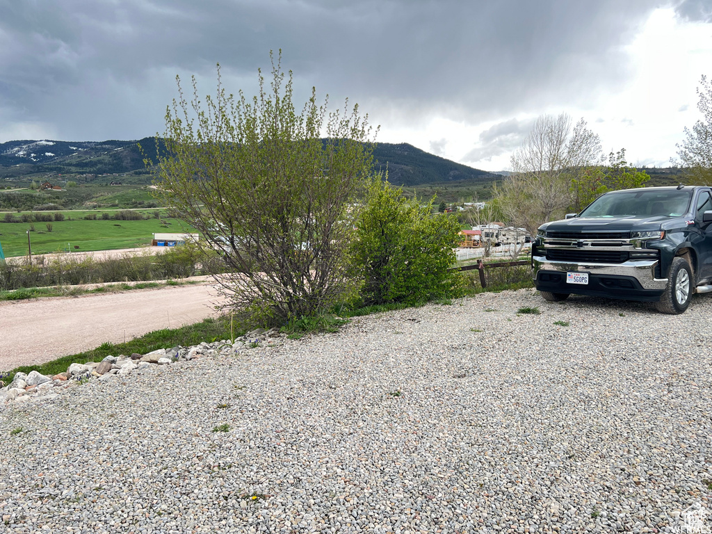 Exterior space featuring a mountain view