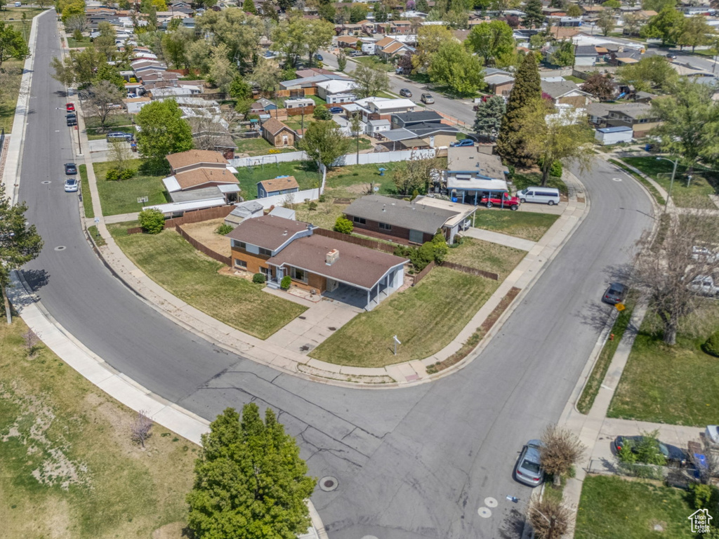 Drone / aerial view with a mountain view and a residential view