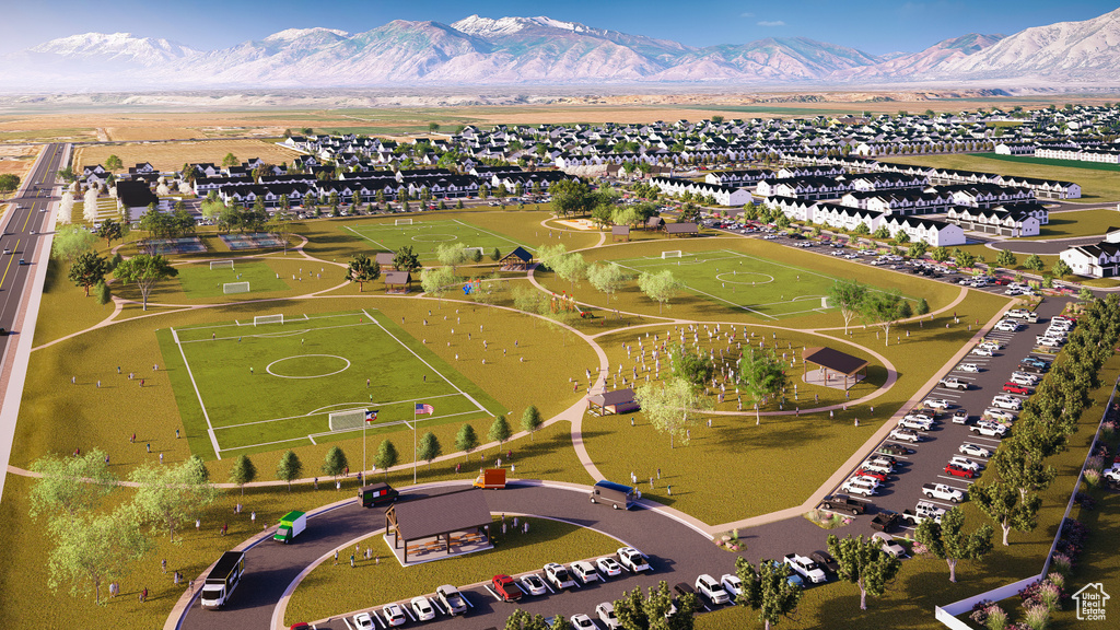Bird's eye view with a mountain view