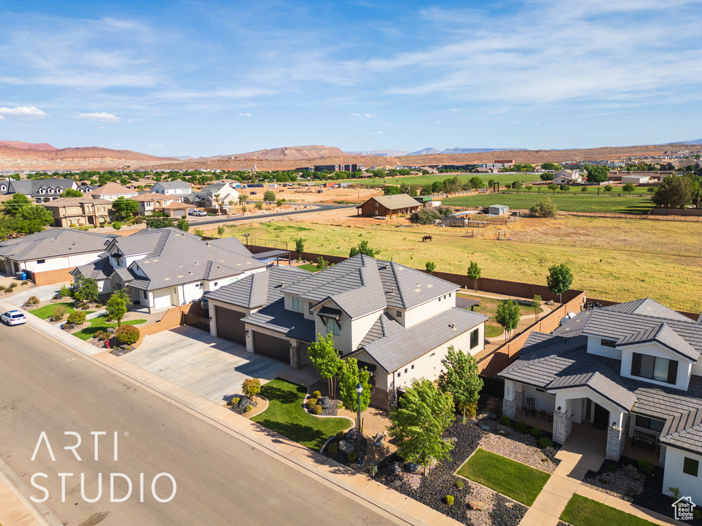Aerial view with a residential view and a mountain view