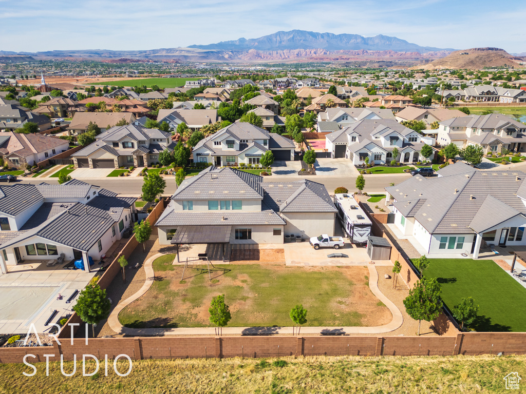 Aerial view with a residential view and a mountain view