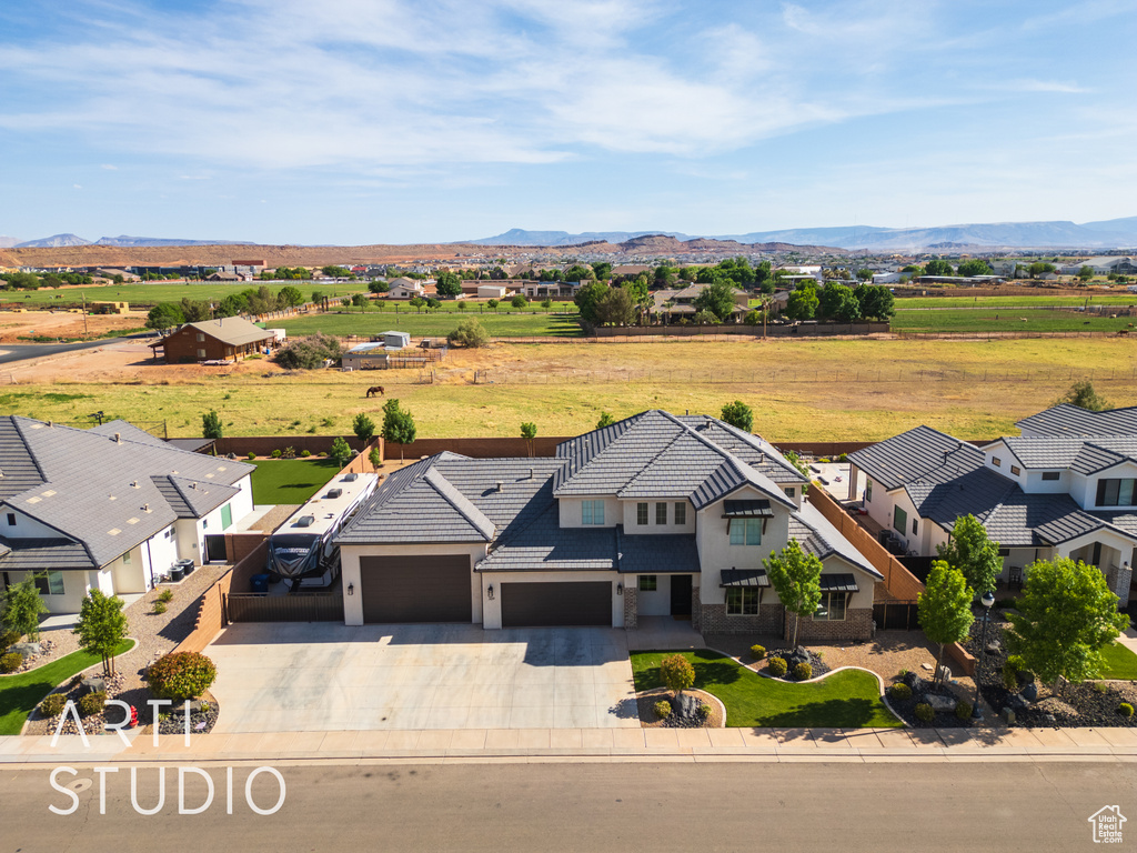 Bird's eye view featuring a residential view and a mountain view