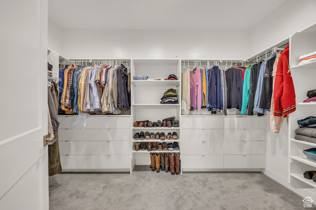 Walk in closet featuring carpet flooring