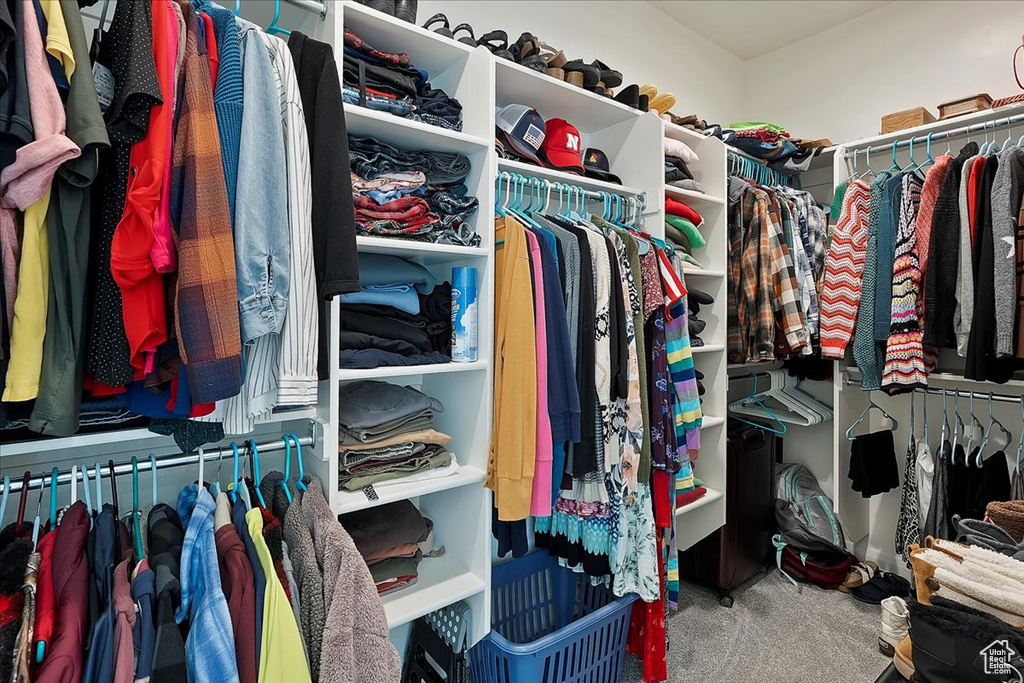 Walk in closet featuring carpet
