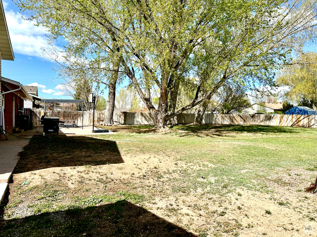 View of yard featuring a patio and a fenced backyard