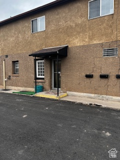 Exterior space with stucco siding