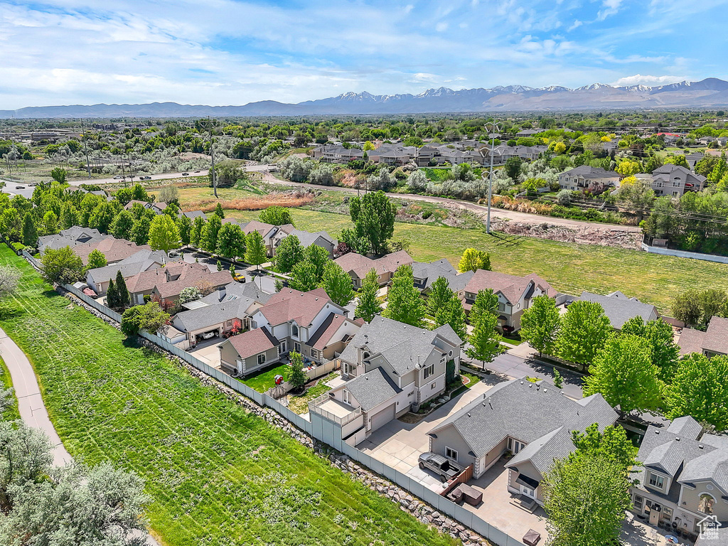 Aerial perspective of suburban area with mountains