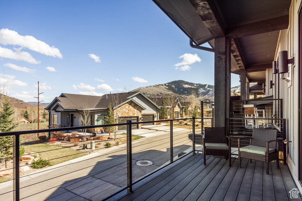 Deck featuring a mountain view