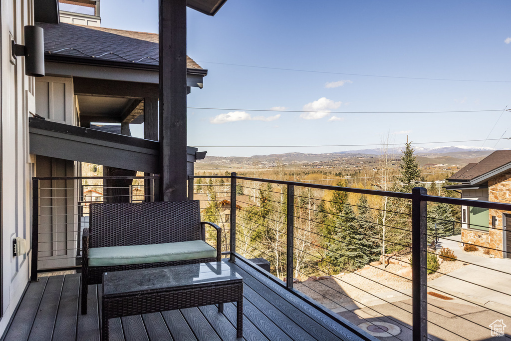 Wooden terrace with a mountain view