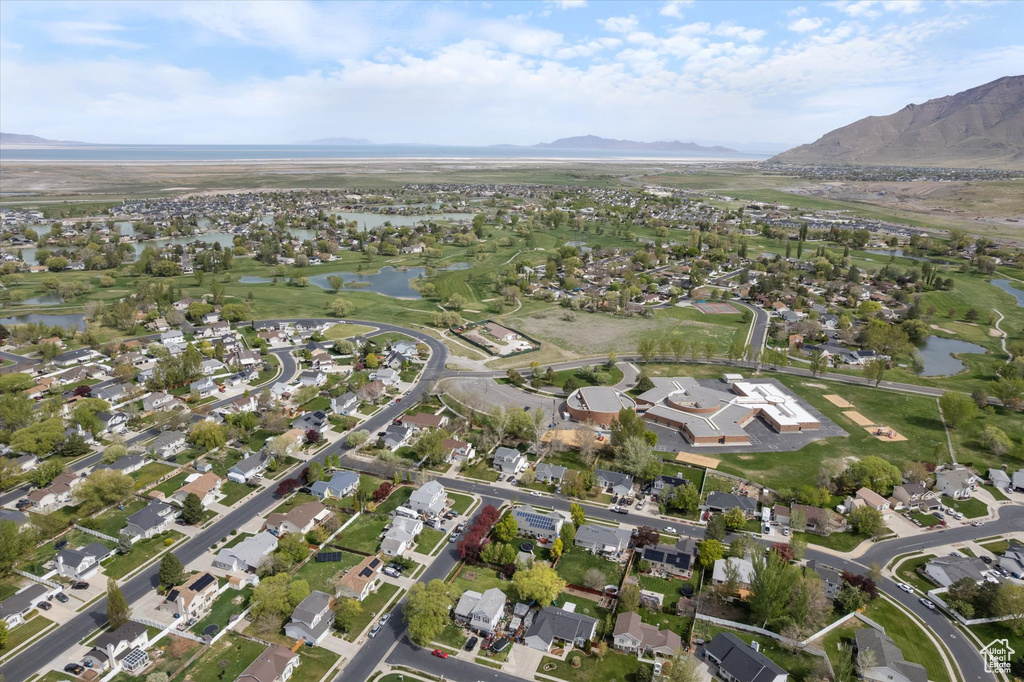 Aerial view with a residential view and a water and mountain view