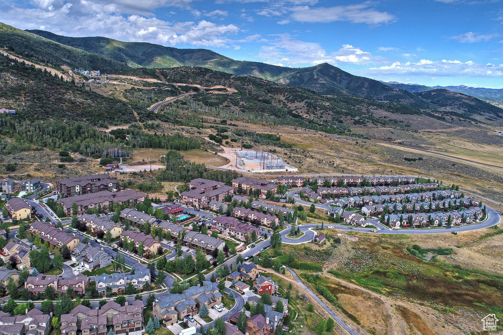 Drone / aerial view with a mountain view and a residential view