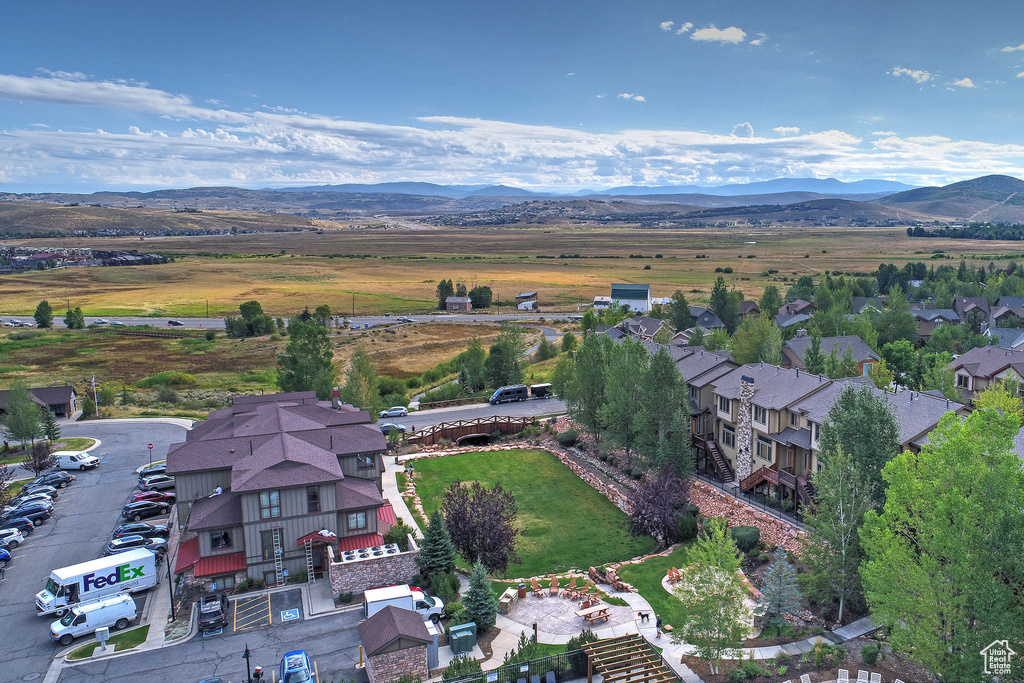Aerial view featuring a mountain view
