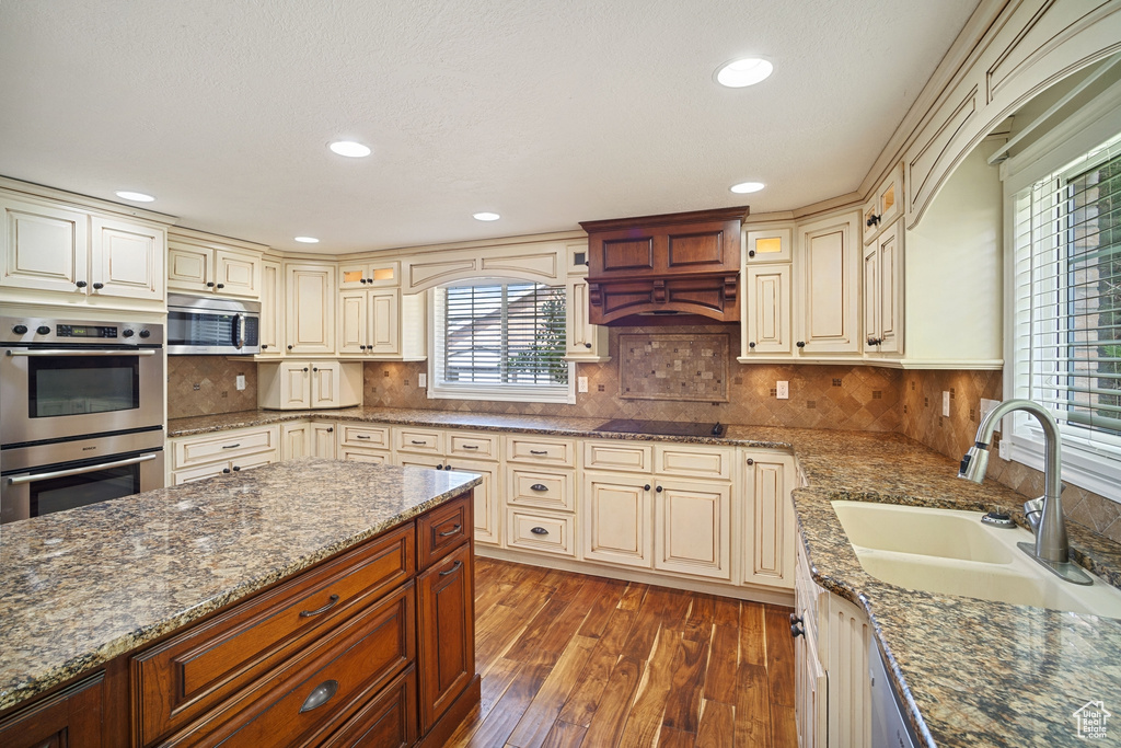 Kitchen featuring cream cabinets, a healthy amount of sunlight, appliances with stainless steel finishes, and a sink