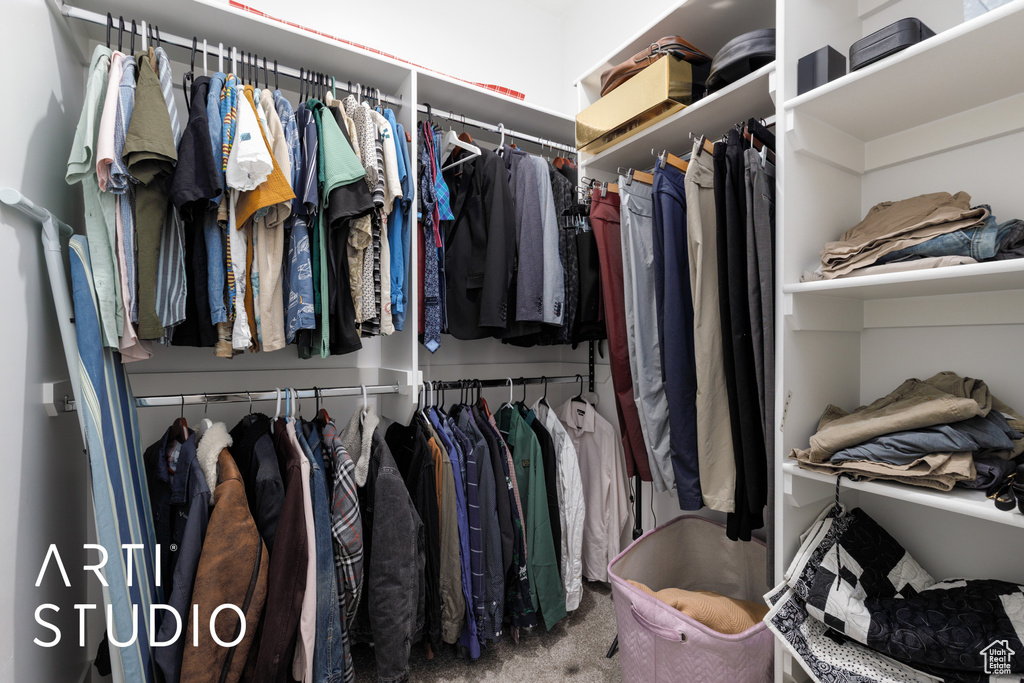Spacious closet with carpet floors
