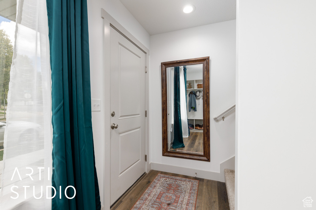 Interior space with recessed lighting and wood finished floors