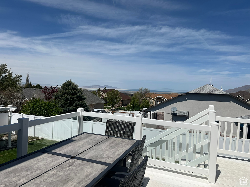 Deck featuring a mountain view