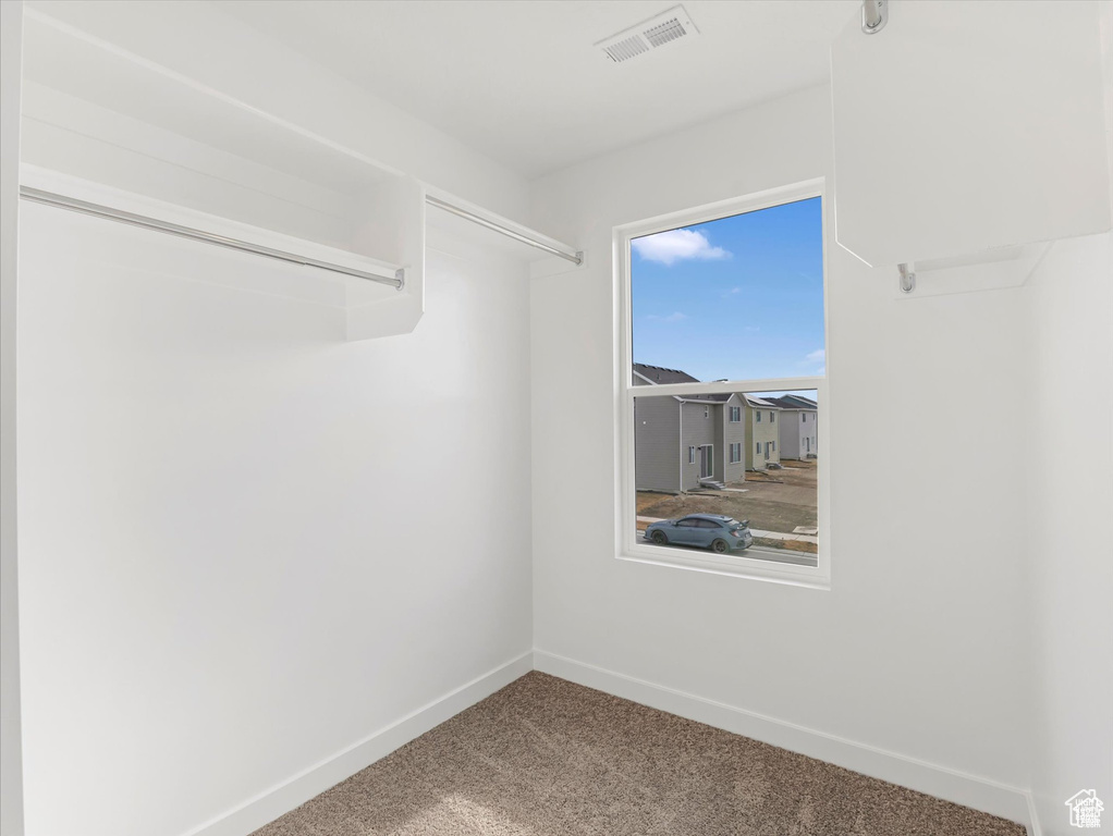 Spacious closet featuring visible vents and carpet