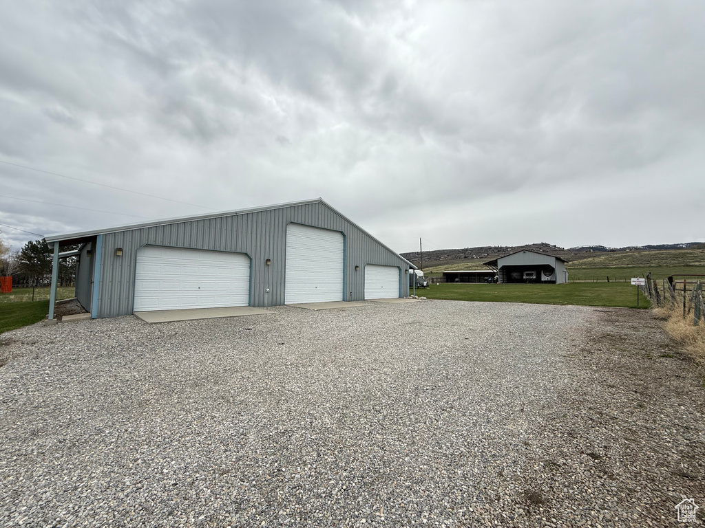 View of detached garage
