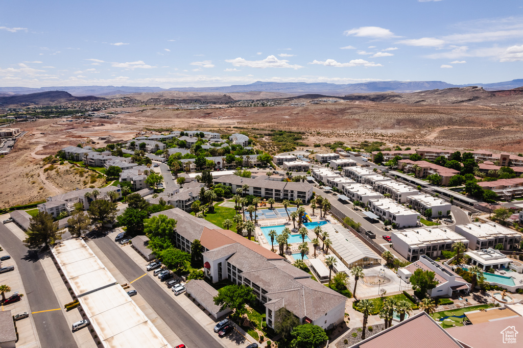 Aerial view featuring a mountain view