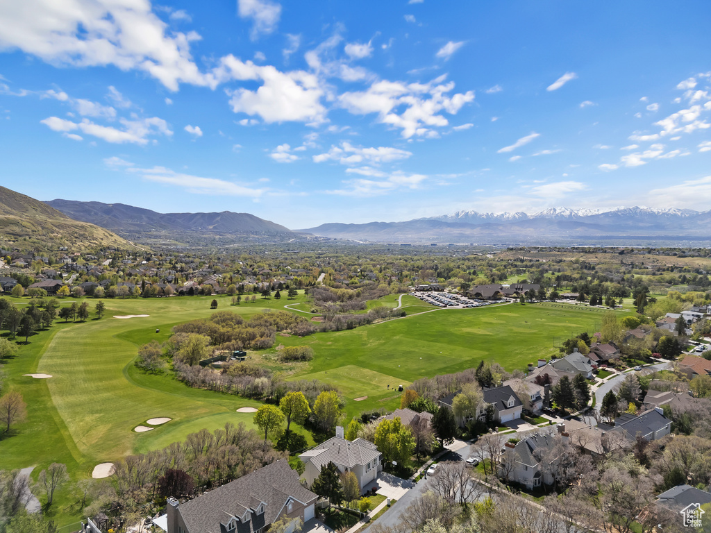 Aerial view featuring a mountain view and a residential view