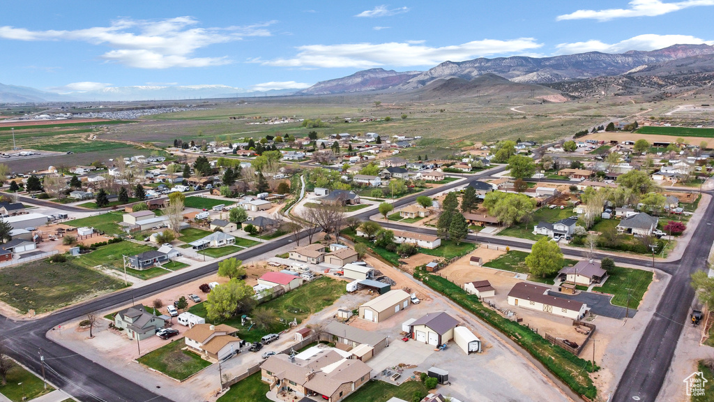 Drone / aerial view with a mountain view and a residential view
