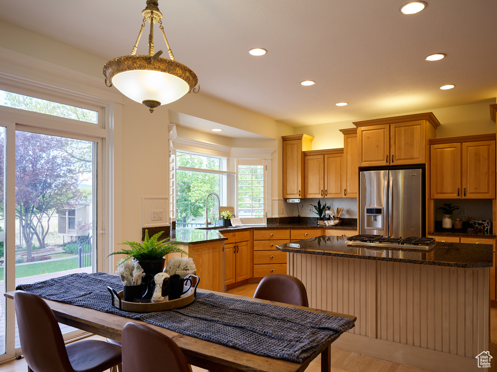 Kitchen with stainless steel appliances, recessed lighting, plenty of natural light, and a sink