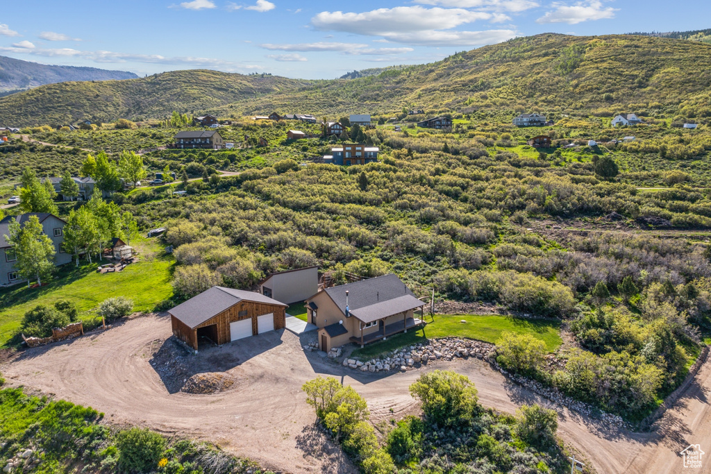 View from above of property with mountains