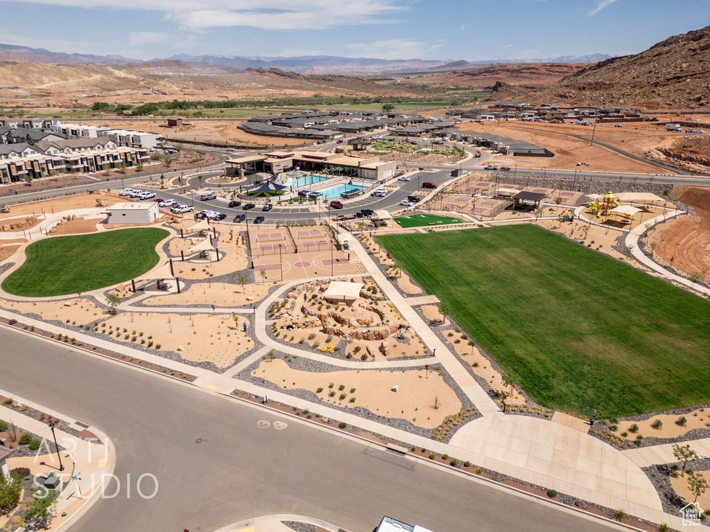 Bird\'s eye view featuring a mountain view