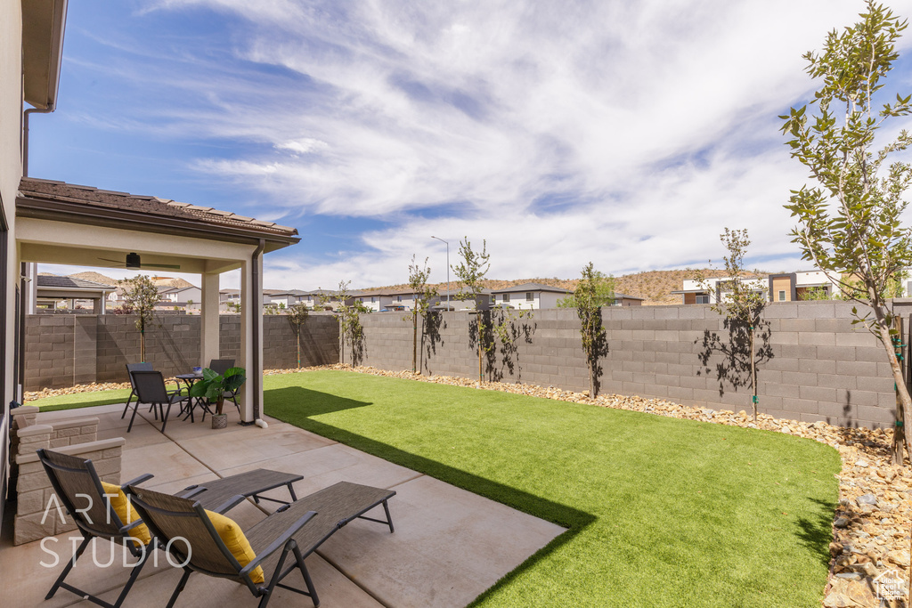 View of yard with a patio and a fenced backyard