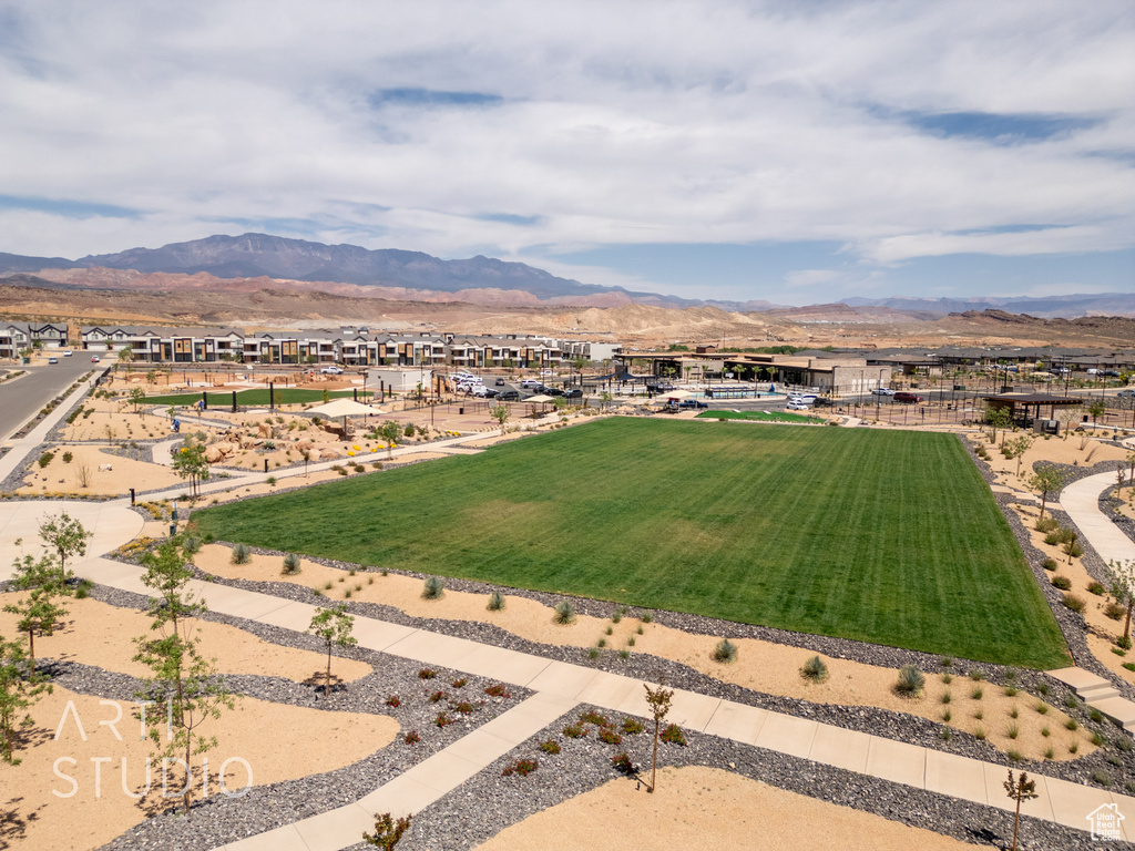 Aerial view featuring a mountain view