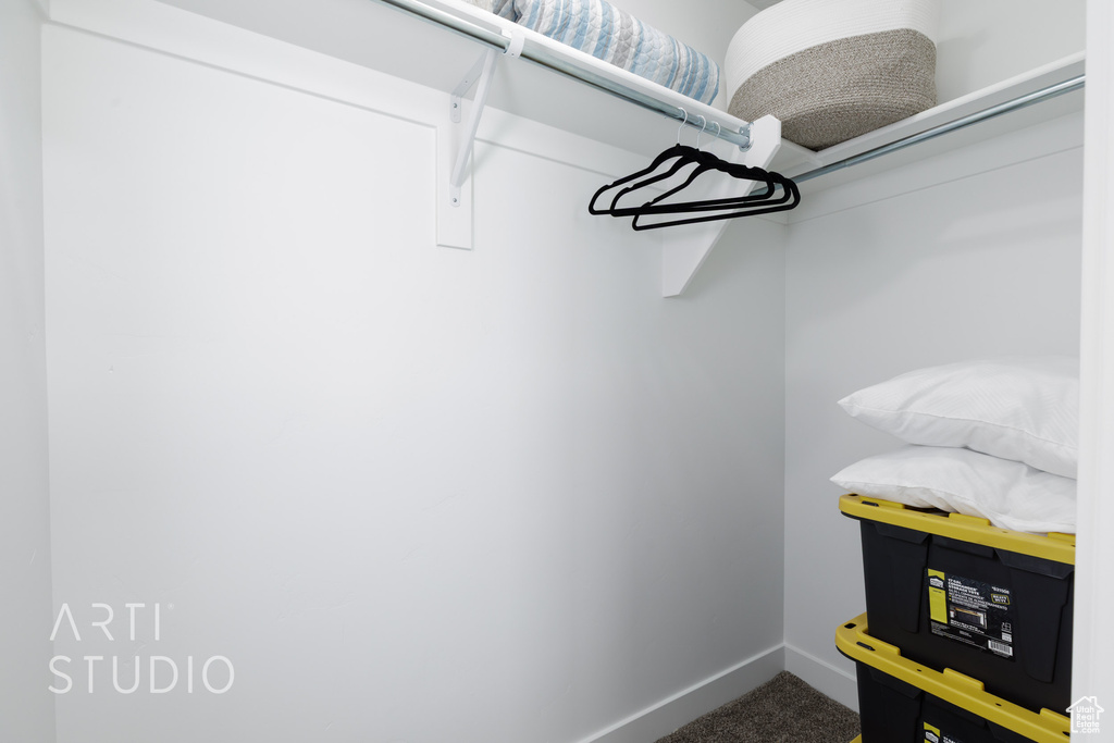 Walk in closet with carpet flooring